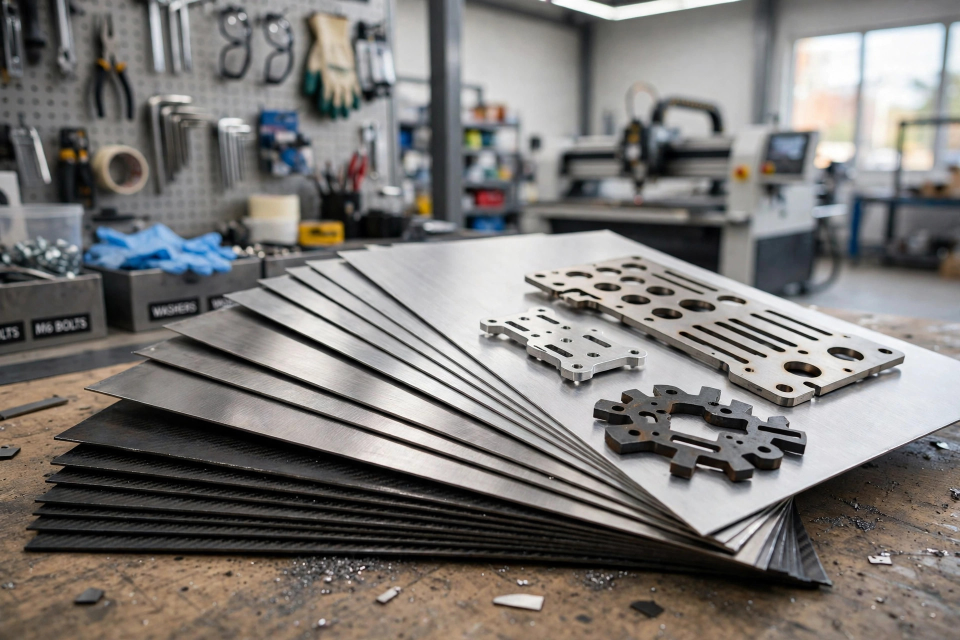 Stainless steel, aluminum and carbon steel sheets with laser cut parts for custom laser cutting